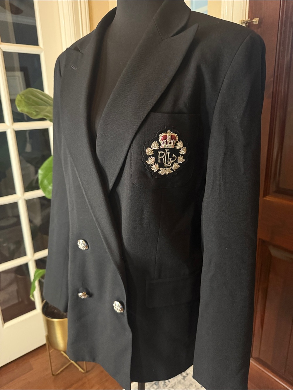 Lauren Ralph Lauren Vintage, 100% Wool, Dbl Breasted, Crest Patch Blazer Sz 8